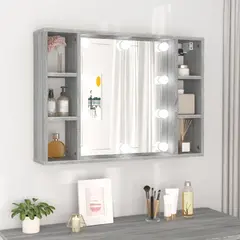 vidaXL Spiegelschrank mit LED Grau Sonoma 76x15x55 cm