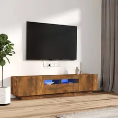 vidaXL 2-tlg. TV-Schrank-Set LED-Leuchten Räuchereiche Holzwerkstoff