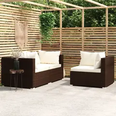 vidaXL 3-tlg. Garten-Lounge-Set mit Auflagen Braun Poly Rattan