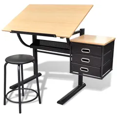 vidaXL Zeichentisch mit neigbarer Tischplatte 3 Schubladen und Hocker