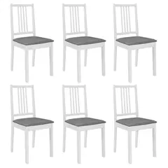 vidaXL Esszimmerstühle mit Polstern 6 Stk. Weiß Massivholz