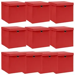 vidaXL Aufbewahrungsboxen mit Deckel 10 Stk. Rot 32×32×32cm Stoff