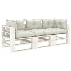 vidaXL Garten-Palettensofa 3-Sitzer mit Beigen Kissen Holz