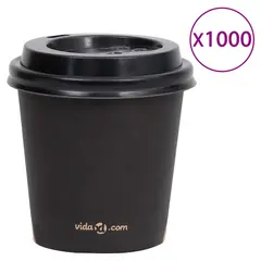 vidaXL Kaffee-Pappbecher mit Deckeln 1000 Stk. 120 ml Schwarz