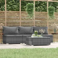 vidaXL 4-tlg. Garten-Lounge-Set mit Auflagen Grau Poly Rattan