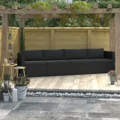 vidaXL 4-tlg. Garten-Sofagarnitur mit Auflagen Poly Rattan Schwarz