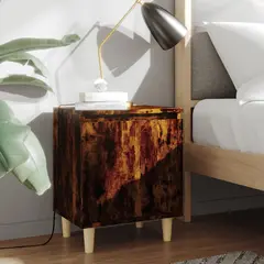 vidaXL Nachttisch mit Massivholz-Beinen Räuchereiche 40x30x50 cm
