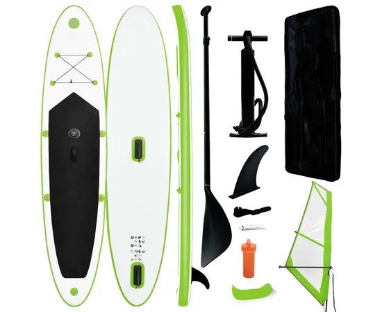 vidaXL Aufblasbares Stand-Up-Paddleboard Set mit Segel Grün und Weiß