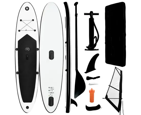 vidaXL Aufblasbares Stand-Up-Paddleboard Set mit Segel Schwarz Weiß