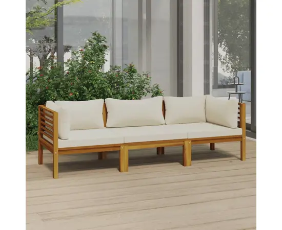 vidaXL 3-Sitzer-Gartensofa mit Creme Kissen Massivholz Akazie