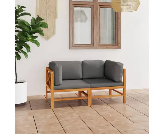 vidaXL 2-Sitzer-Gartensofa mit Grauen Kissen Massivholz Teak