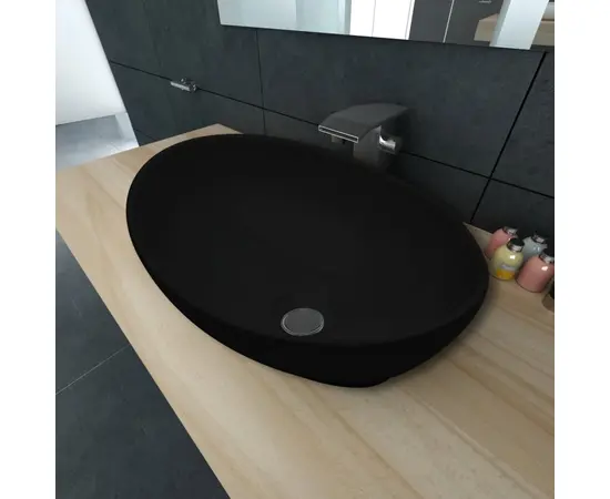 Keramik Waschtisch Waschbecken Oval schwarz 40 x 33 cm