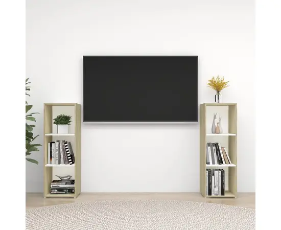 vidaXL TV-Schränke 2 Stk. Weiß Sonoma-Eiche 107x35x37 cm Holzwerkstoff