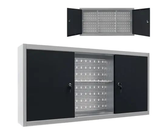 vidaXL Wand-Werkzeugschrank Industrie-Stil Metall Grau und Schwarz