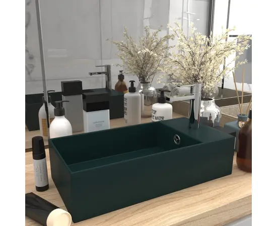 vidaXL Badezimmer-Waschbecken mit Überlauf Keramik Dunkelgrün