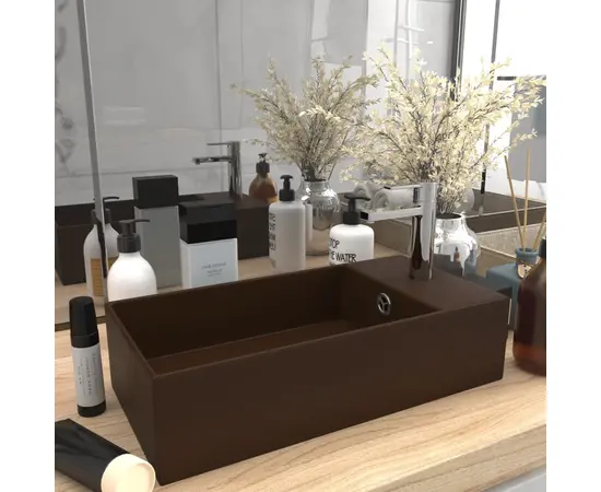 vidaXL Badezimmer-Waschbecken mit Überlauf Keramik Dunkelbraun