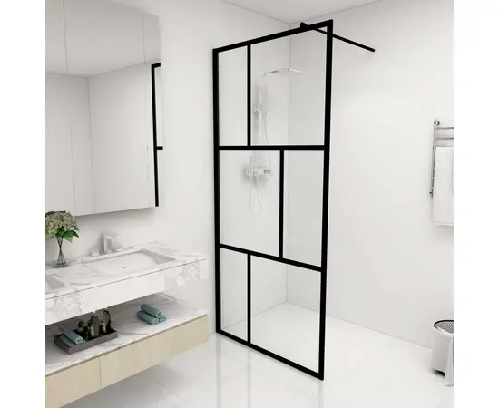 vidaXL Duschwand für Begehbare Duschen mit Hartglas Schwarz 90x195 cm