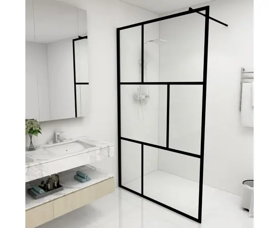 vidaXL Duschwand für Begehbare Duschen mit Hartglas Schwarz 115x195 cm