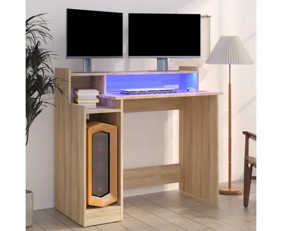 vidaXL Schreibtisch mit LEDs Sonoma-Eiche 97x90x45 cm Holzwerkstoff