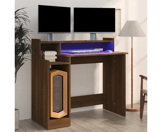 vidaXL Schreibtisch mit LEDs Braun Eiche 97x90x45 cm Holzwerkstoff