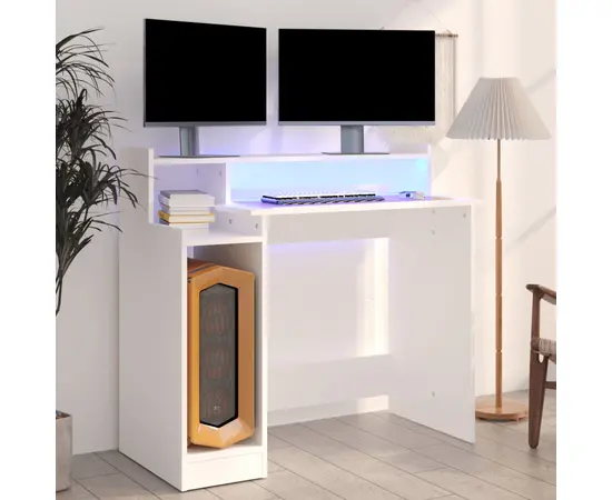 vidaXL Schreibtisch mit LED-Beleuchtung Weiß 97x90x45 cm Holzwerkstoff