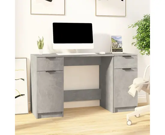 vidaXL Schreibtisch mit Beistellschrank Betongrau Holzwerkstoff