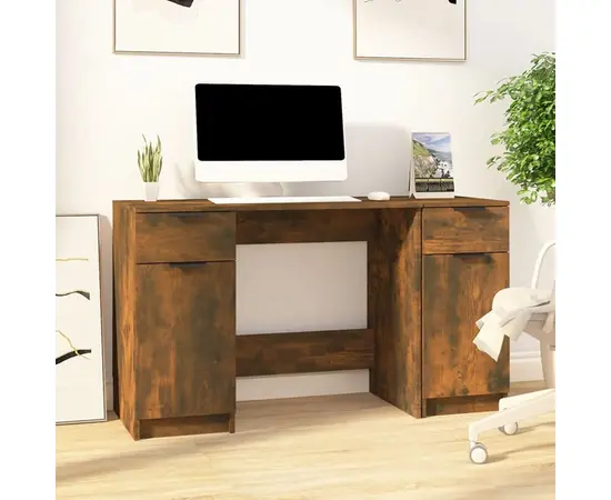 vidaXL Schreibtisch mit Beistellschrank Räuchereiche Holzwerkstoff