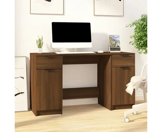 vidaXL Schreibtisch mit Beistellschrank Braun Eichen-Optik