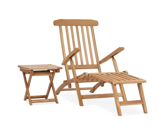 vidaXL Garten-Liegestuhl mit Fußstütze und Tisch Massivholz Teak