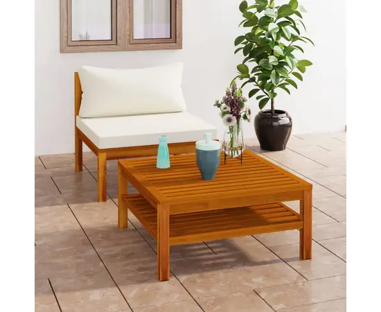 vidaXL 2-tlg. Garten-Sofagarnitur mit Cremeweißen Kissen Akazienholz