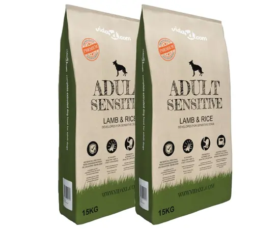 vidaXL Premium-Trockenhundefutter Adult Sensitive Lamb & Rice 2 x 15 kg