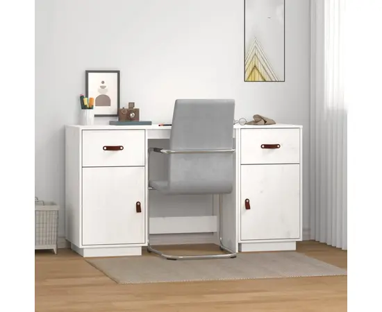 vidaXL Schreibtisch mit Schränken Weiß 135x50x75 cm Massivholz Kiefer