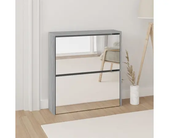 vidaXL Schuhschrank mit Spiegel 2 Fächer Grau Sonoma 63x17x67 cm