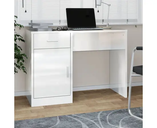 vidaXL Schreibtisch mit Stauraum Hochglanz-Weiß 100x40x73 cm
