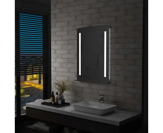 vidaXL Badezimmer-LED-Wandspiegel mit Regal 60×80 cm