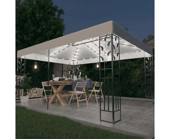 vidaXL Pavillon mit Doppeldach & LED-Lichterkette 3x4 m Weiß