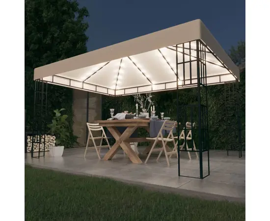 vidaXL Pavillon mit LED-Lichterkette 3x4 m Cremeweiß