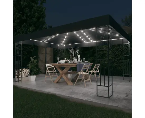 vidaXL Pavillon mit LED-Lichterkette 3x4 m Anthrazit Stoff