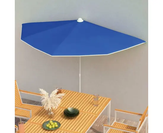 vidaXL Halb-Sonnenschirm mit Mast 180x90 cm Azurblau