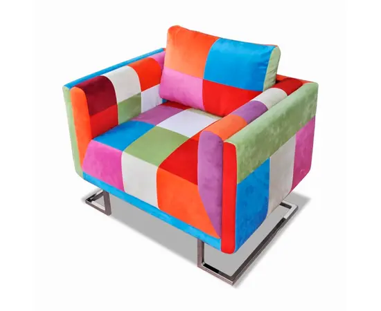 vidaXL Würfel-Sessel mit verchromten Füßen Patchwork-Design Stoff