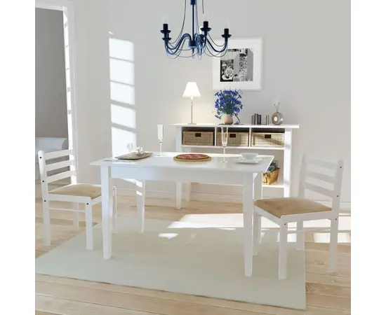 vidaXL Esszimmerstühle 2 Stk. Weiß Gummibaum Massivholz und Samt