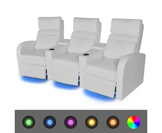 vidaXL LED-Ruhesessel 3-Sitzer Kunstleder Weiß