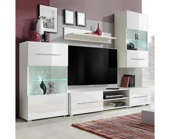 vidaXL Fünfteilige Wohnwand TV-Schrank mit LED-Beleuchtung Weiß