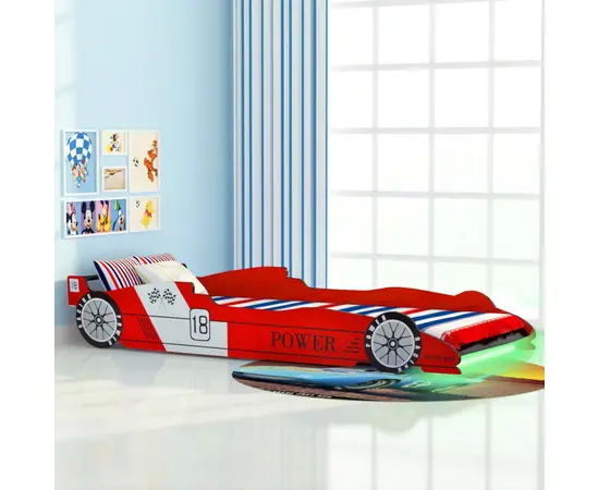 vidaXL Kinderbett mit LED im Rennwagen-Design 90 x 200 cm Rot