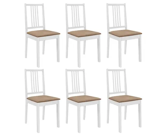 vidaXL Esszimmerstühle mit Polstern 6 Stk. Weiß Massivholz