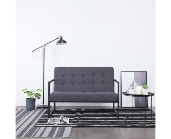vidaXL 2-Sitzer-Sofa mit Armlehnen Dunkelgrau Stahl und Stoff