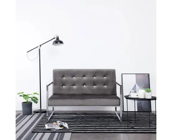 vidaXL 2-Sitzer-Sofa mit Armlehnen Dunkelgrau Chrom und Samt