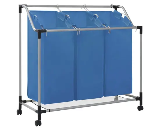 vidaXL Wäschesortierer mit 3 Taschen Blau Stahl