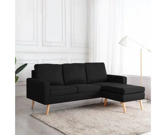 vidaXL 3-Sitzer-Sofa mit Hocker Schwarz Stoff