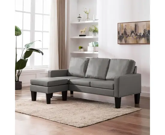 vidaXL 3-Sitzer-Sofa mit Hocker Grau Kunstleder